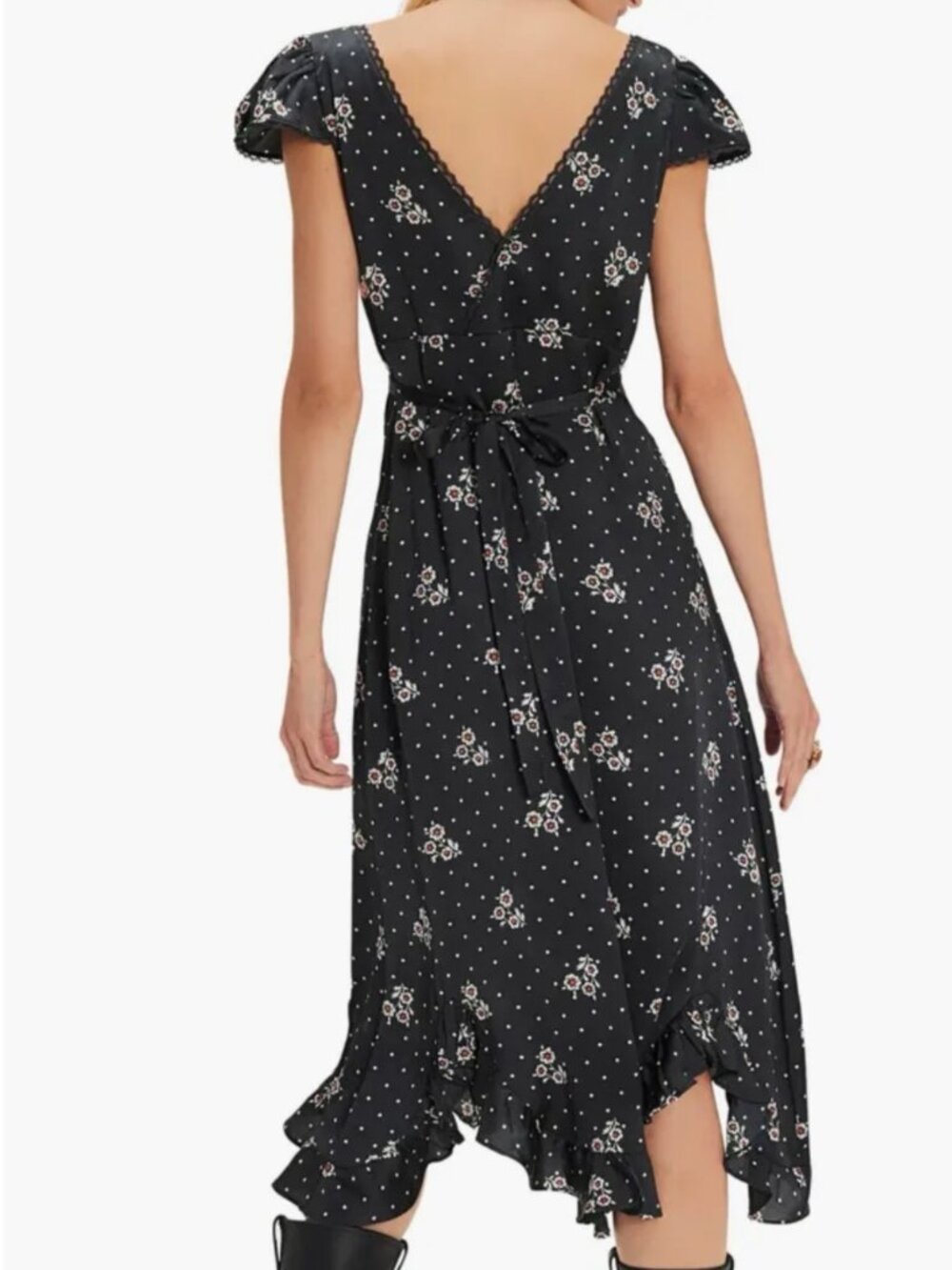 Free People Haven Embroidered Lace Trim Satin Midi Dress - Picture 3 of 7
